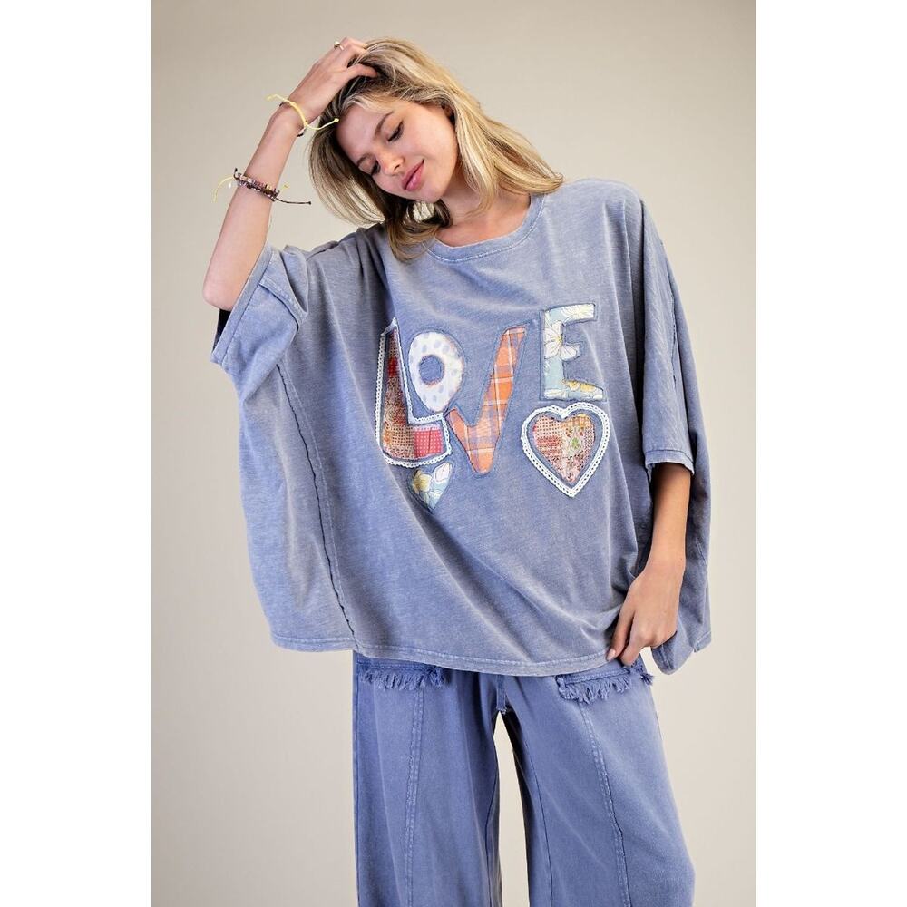 "Beloved" Washed Cotton Top in Faded Denim